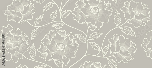 Abstract floral line art leaves seamless pattern. flower pattern.