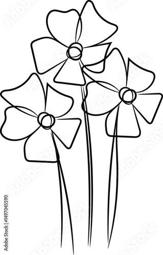 Three Simple Line Drawing Flowers Minimalist Botanical Illustration