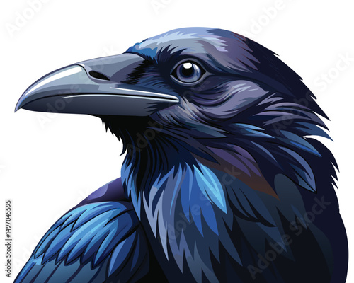 a vivid watercolor of a common raven with its glossy black feathers