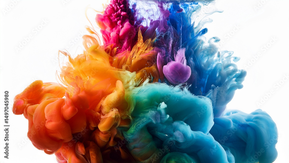 Obraz premium Colorful Paint Splashes ink, Isolated on White Background