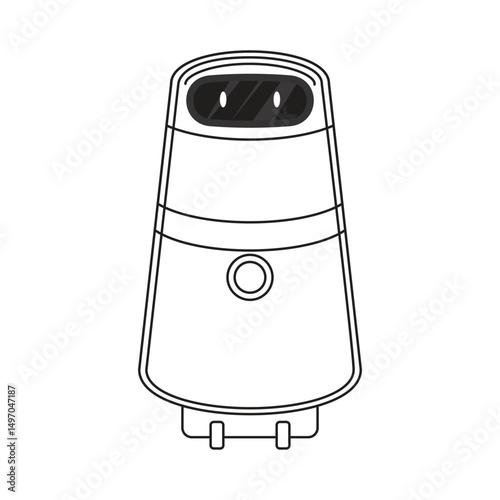 Friendly robot character with wheelbase and simple features, ideal for kids tech or education projects