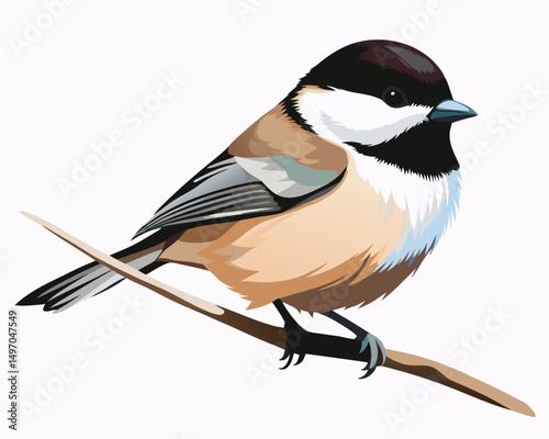 a delicate watercolor of a black capped chickadee