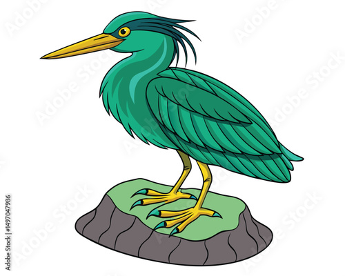 a delicate watercolor of a green heron with its graceful posture