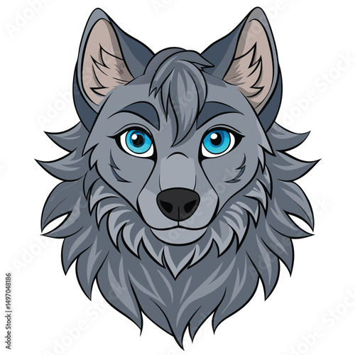 a detailed image of a grey wolf with piercing eyes