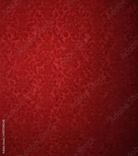 Red flock wallpaper, damask pattern, vintage style, texture, geometric, vintage wallpaper