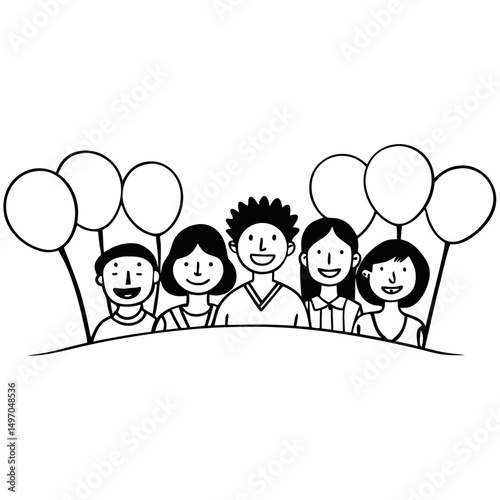 Happy cartoon family and school children holding speech bubbles, a fun illustration for friendship and childhood