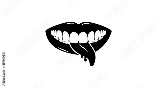 bite tongue, black isolated silhouette