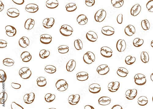 Hand drawn doodle coffee beans seamless pattern. Abstract organic background arabica robusta coffee grains seeds sketch vintage illustration