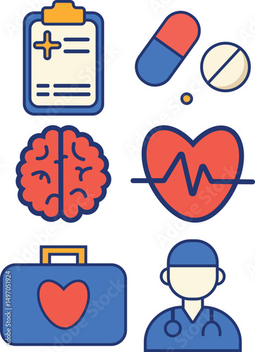 Medical icon set. Containing doctor, medicine, pills,and more. Solid vector icons collection.