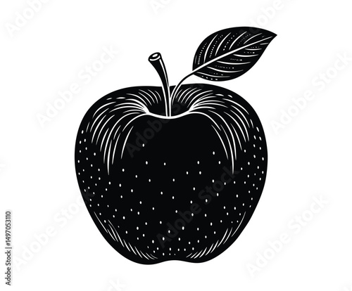 Fresh black and red apple vector illustration with a green leaf, perfect icon for healthy food and nature-inspired designs