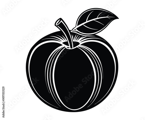 A fresh, ripe fruit and vegetable vector illustration featuring apple, tomato, and eggplant with a healthy leaf