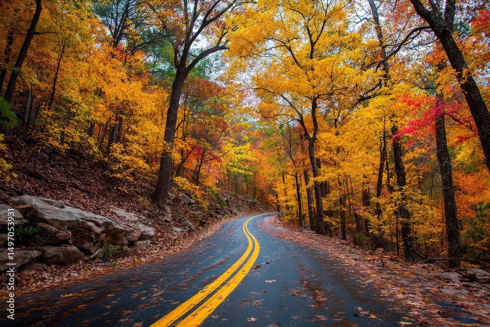 Obraz premium Autumn Road Beckons Through Vibrant Forest Colors