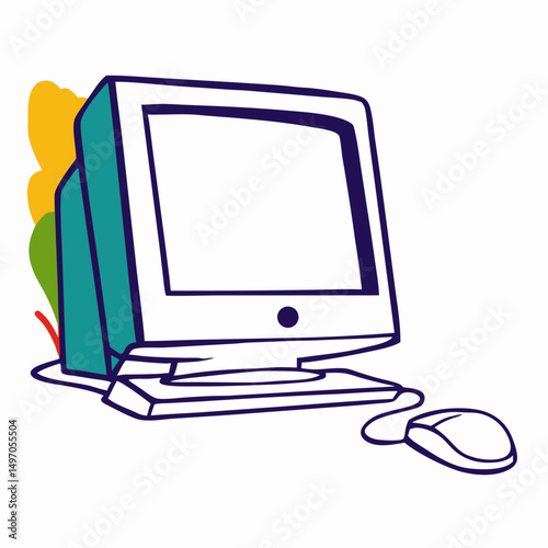Retro Desktop Computer with CRT Monitor and Mouse