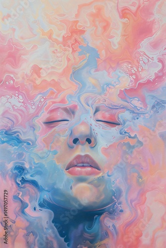 Rêve et pensées, peinture sur le thème du bien être et de l'imaginaire