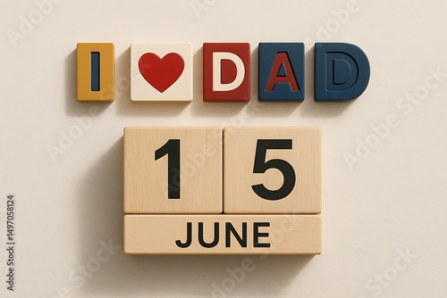 Father's Day Wooden Blocks Spelling I Heart Dad and Date June 15 on White photo