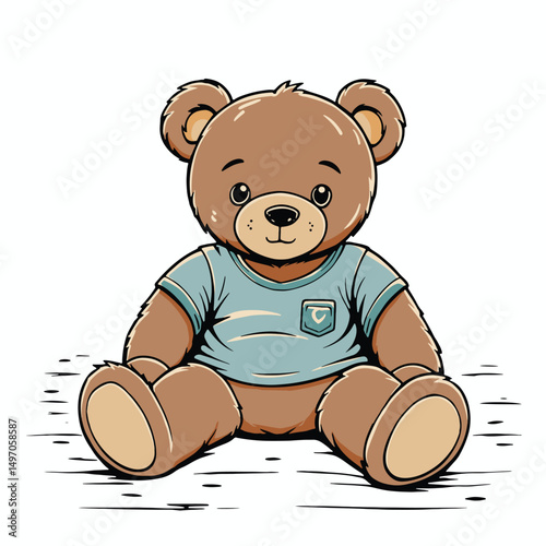 Teddy Bear with Blue Shirt Illustration