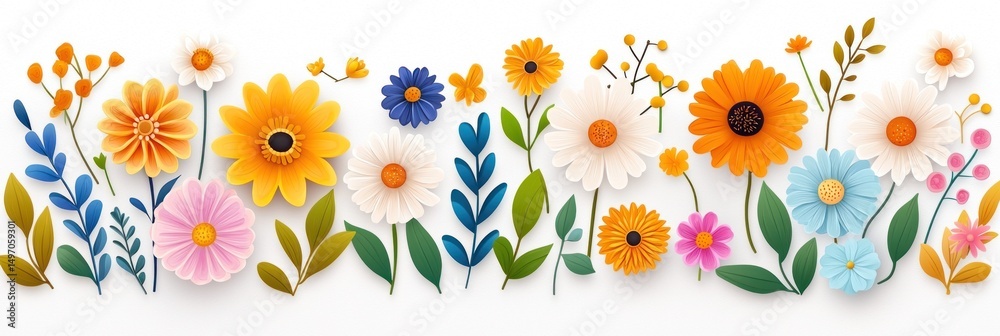 Obraz premium Colorful Paper Flowers and Leaves Floral Arrangement