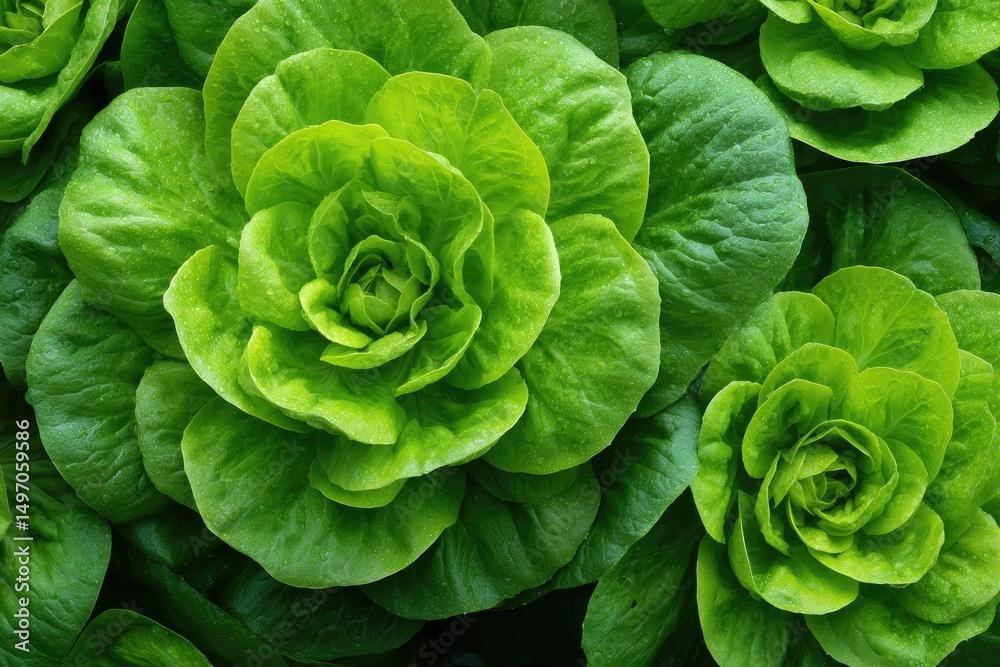 Fototapeta premium Fresh Green Lettuce Heads Growing in Garden