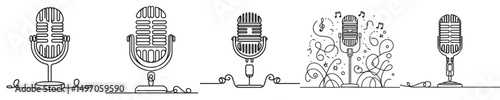 continuous line style microphone vector