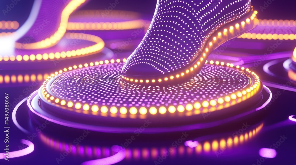 Obraz premium Futuristic Foot Stepping on Illuminated Platforms