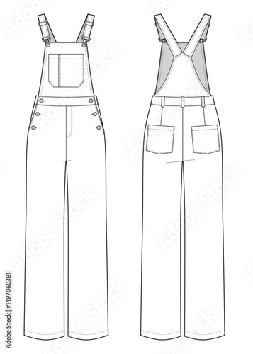 Denim overall jumpsuit flat sketch