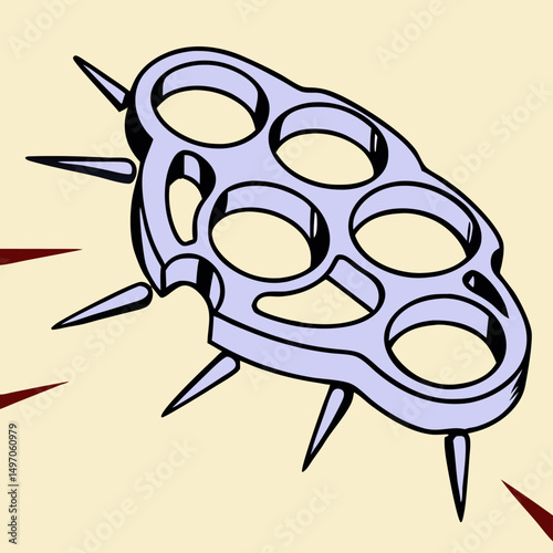 Spiked Brass Knuckles Illustration: Self Defense Weapon Graphic