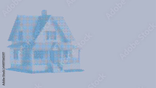 Halftone dots pattern of A house model for business or investment concept