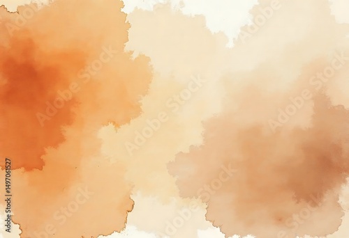 Warm Earth Tone Watercolor Background – Terracotta, Sienna, Ochre Ink Wash Texture with Subtle Paper Grain