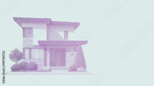 Halftone dots pattern of A house model for business or investment concept