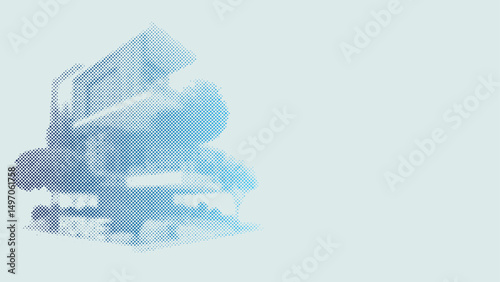 Halftone dots pattern of A house model for business or investment concept