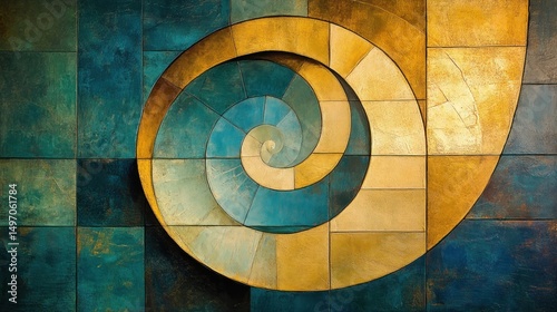 Geometric spiral design on a tiled surface
