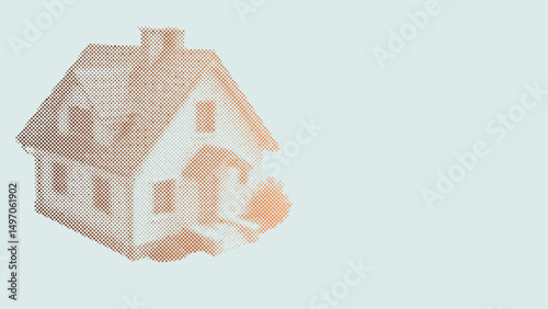 Halftone dots pattern of A house model for business or investment concept
