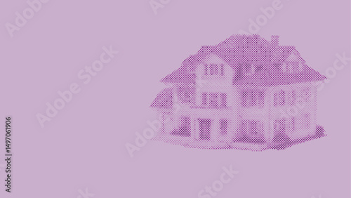Halftone dots pattern of A house model for business or investment concept