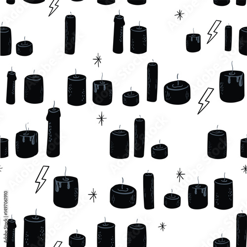 Seamless Ceremonial Pattern Background with Candle Fire and Fine Decorative Detail