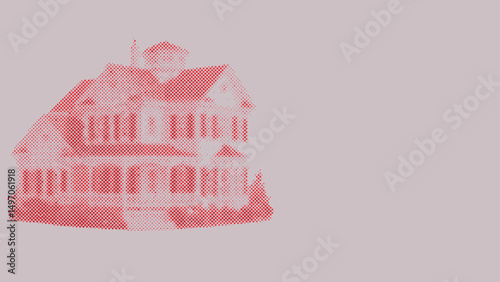 Halftone dots pattern of A house model for business or investment concept