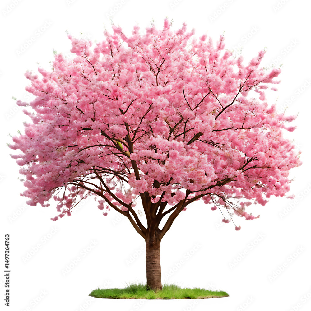 blooming cherry tree with beautiful pink blossoms isolated on white background, PNG blooming cherry tree with beautiful pink blossoms isolated on white background, PNG