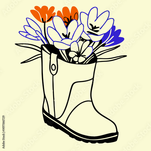 Spring Flowers in Gardening Boot Illustration