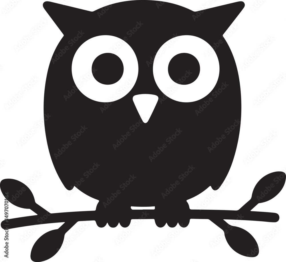 Fototapeta premium owl with tree branch black silhouette vector illustration