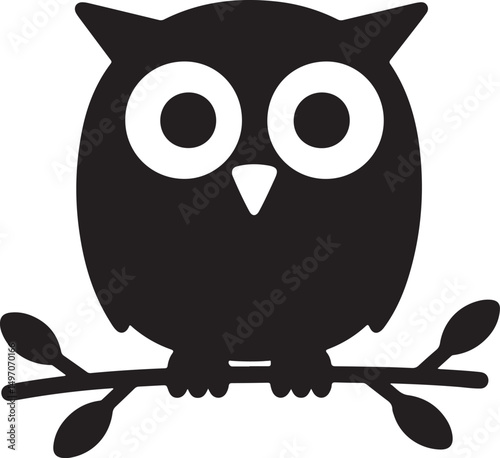 owl with tree branch black silhouette vector illustration