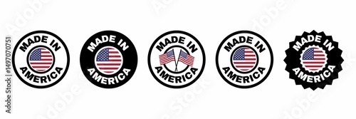 Set of Stamps made in the America, label set of made in USA, logo set made in the America, America flag, usa flag , tag, seal, icon, stamp, label, logo for American products, for packaging, advertise