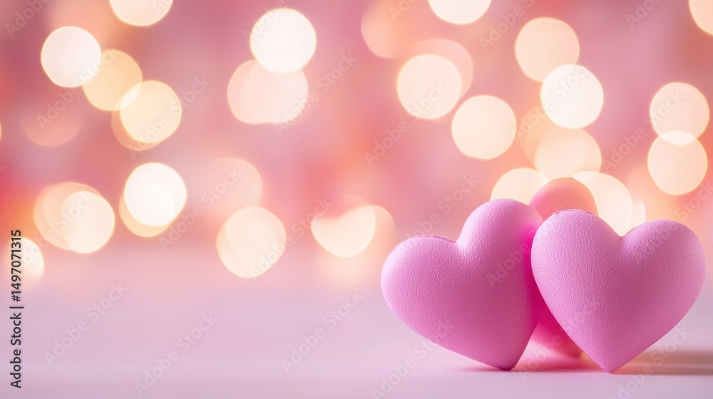 Fototapeta premium Two Pink Hearts Against A Soft Pink Bokeh Background