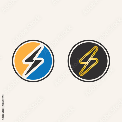 Dynamic Electric Bolt Logo in Vector Art Style with Lightning Thunder Energy Illustration