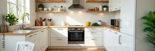 A sparkling clean kitchen after a thorough housework session Shiny countertops, spotless appliances, and organized cabinets showcase the results of diligent cleaning and tidying , kitchenware, chores