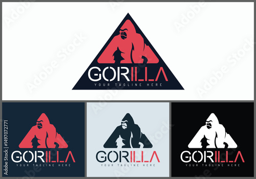 Gorilla ape monkey triangle shape logo set template design