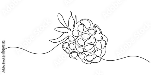 raspberry berry is drawn by one continuous line on a background of abstract spots of crimson and green colour on a white background, Raspberry vector colour illustration, background, sketch banner.
