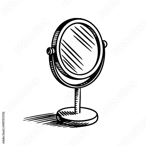 Hand-Drawn Illustration of a Small Mirror for Home Decor Blogs, Beauty Websites, Illustration Projects, and Design Education  