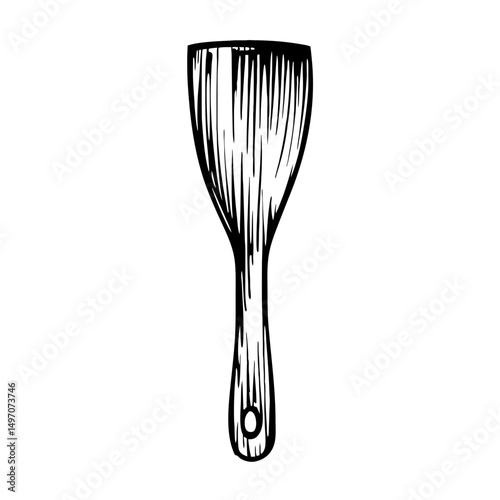 Hand-Drawn Illustration of a Wooden Spatula for Cooking Blogs, Culinary Websites, Kitchen Use, and Recipe Articles  