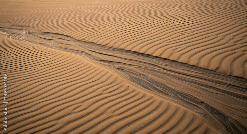 Naklejka premium Desert Sandscapes Rippled Textures and Water Erosion Patterns in Arid Landscapes