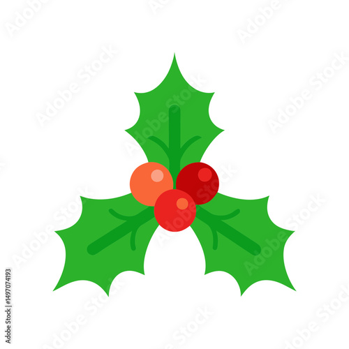 christmas mistletoe icon cartoon holly leaves vector art