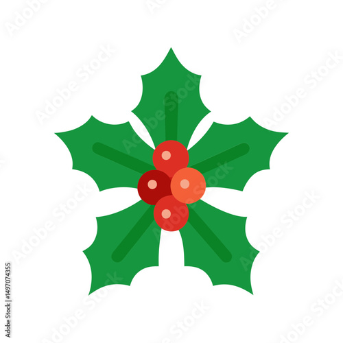 christmas mistletoe icon cartoon holly leaves vector art